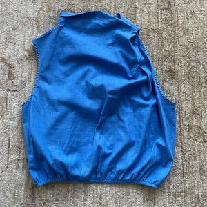 High neck linen sleeveless top, gorgeous blue, button neck, size S